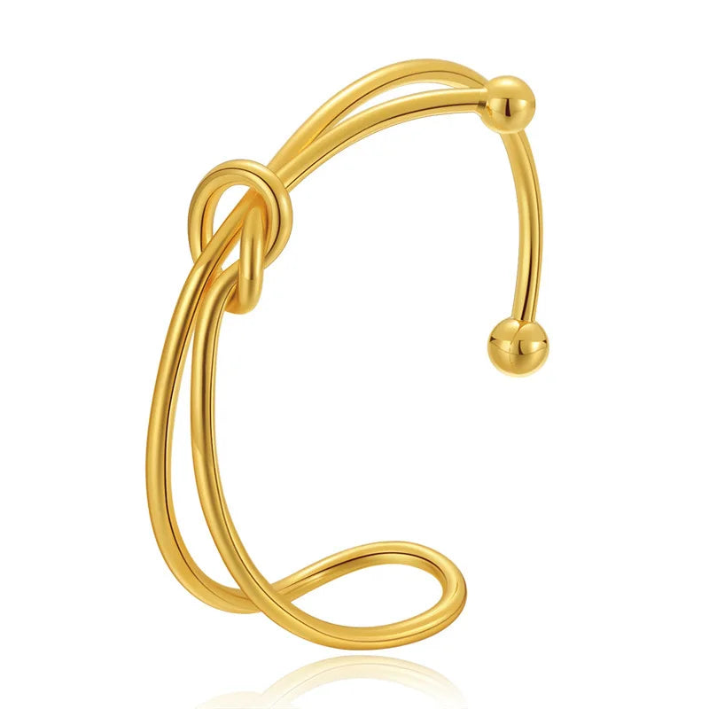 Gold Twisted Knot Open Cuff Bracelet – Adjustable Minimalist Bangle for Women