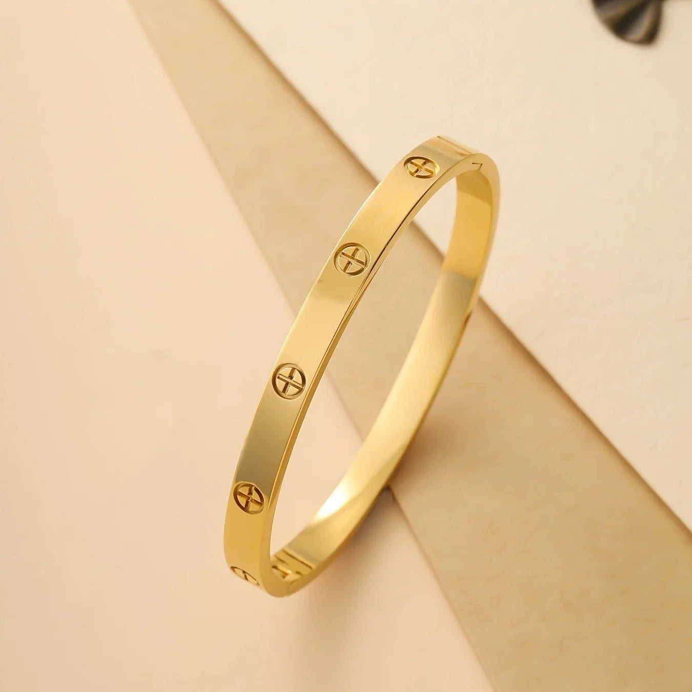 Gold Stainless Steel Zirconia Bangle Bracelet