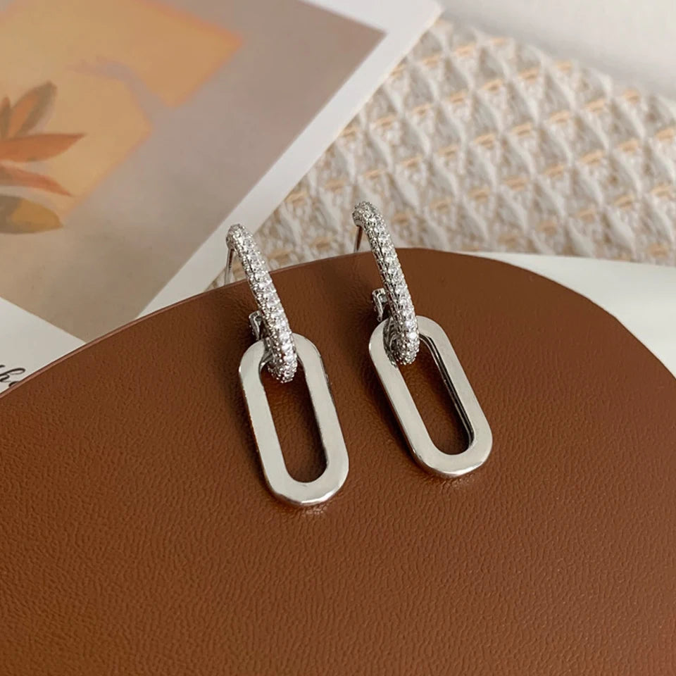 Double Link Gold Drop Earrings – Pavé Chain Hoops