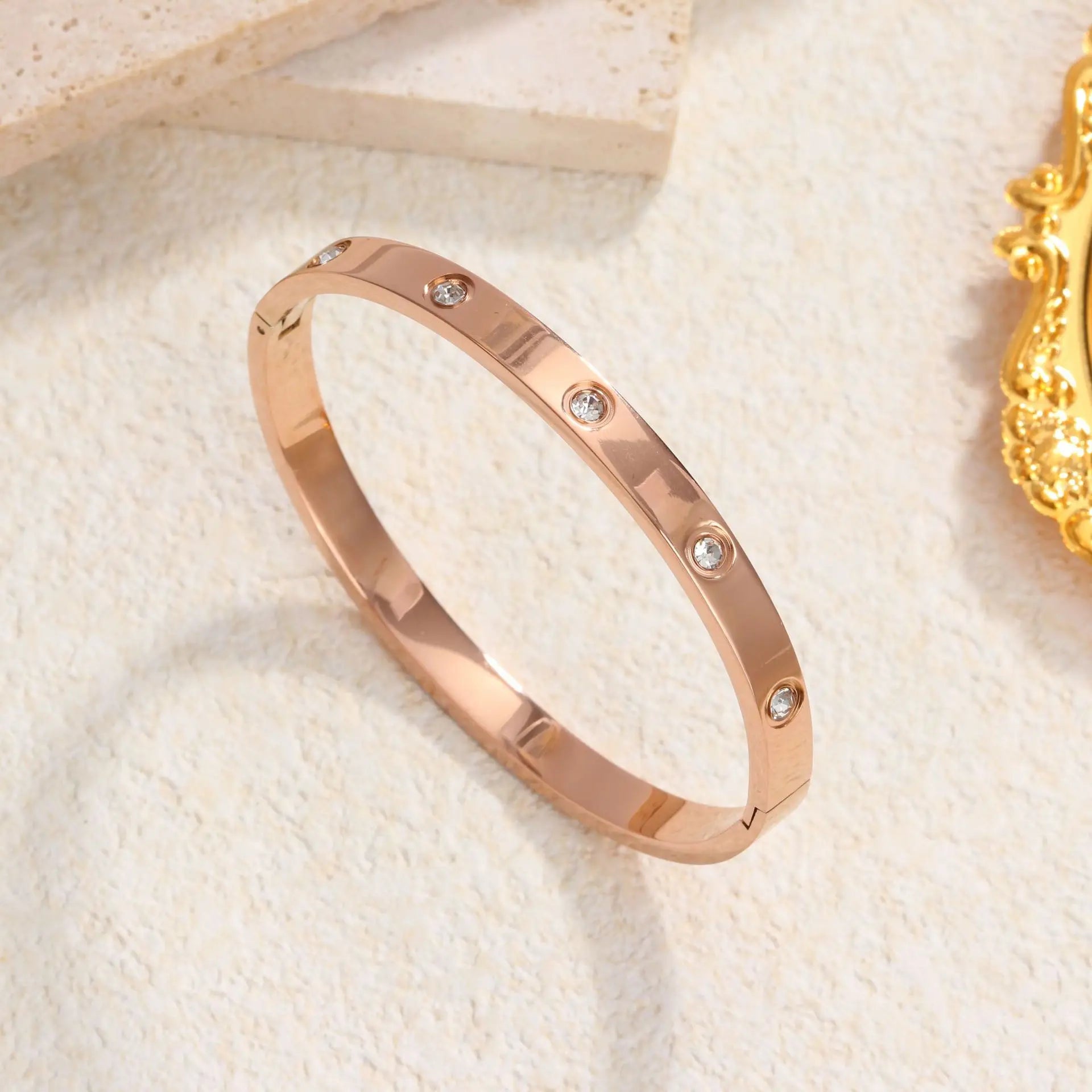 Gold Stainless Steel Zirconia Bangle Bracelet