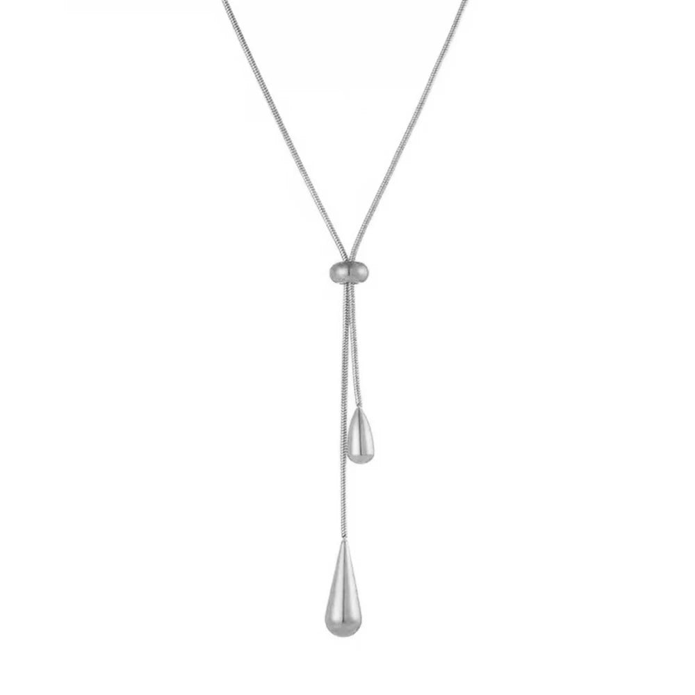 Gold Teardrop Lariat Necklace – Double Drop Pendant