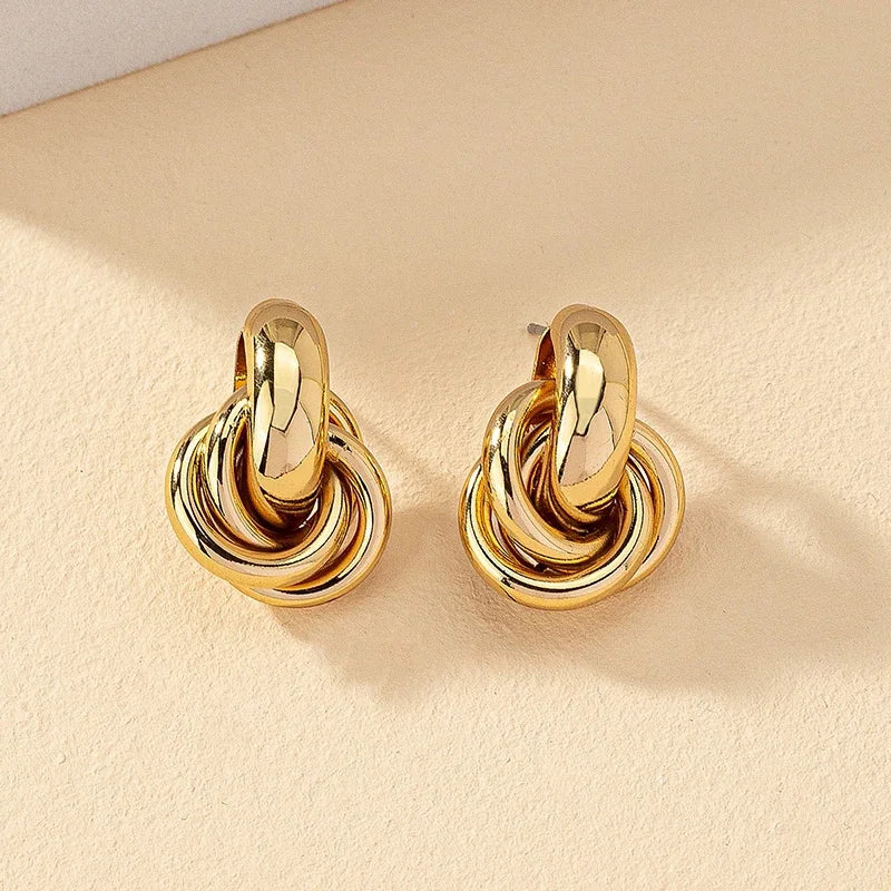 Chunky Gold Knot Earrings – Geometric Hoops