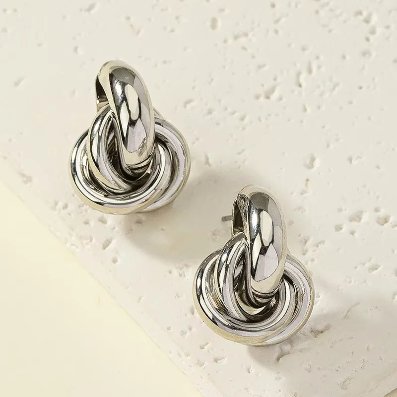 Chunky Gold Knot Earrings – Geometric Hoops