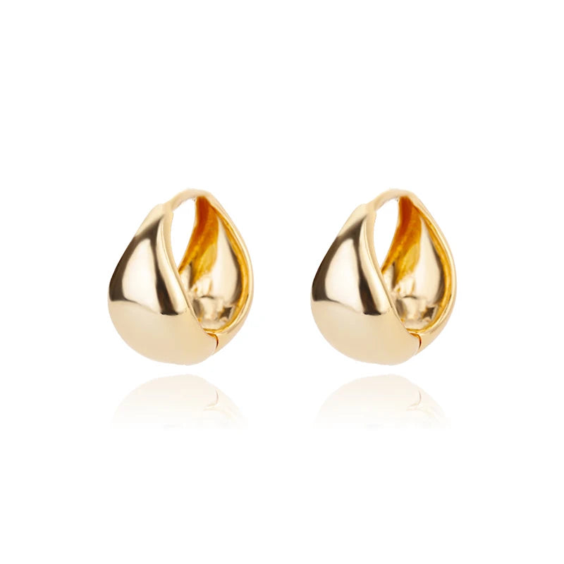 Chunky Oval Gold Huggie Earrings – Smooth Drop Hoops