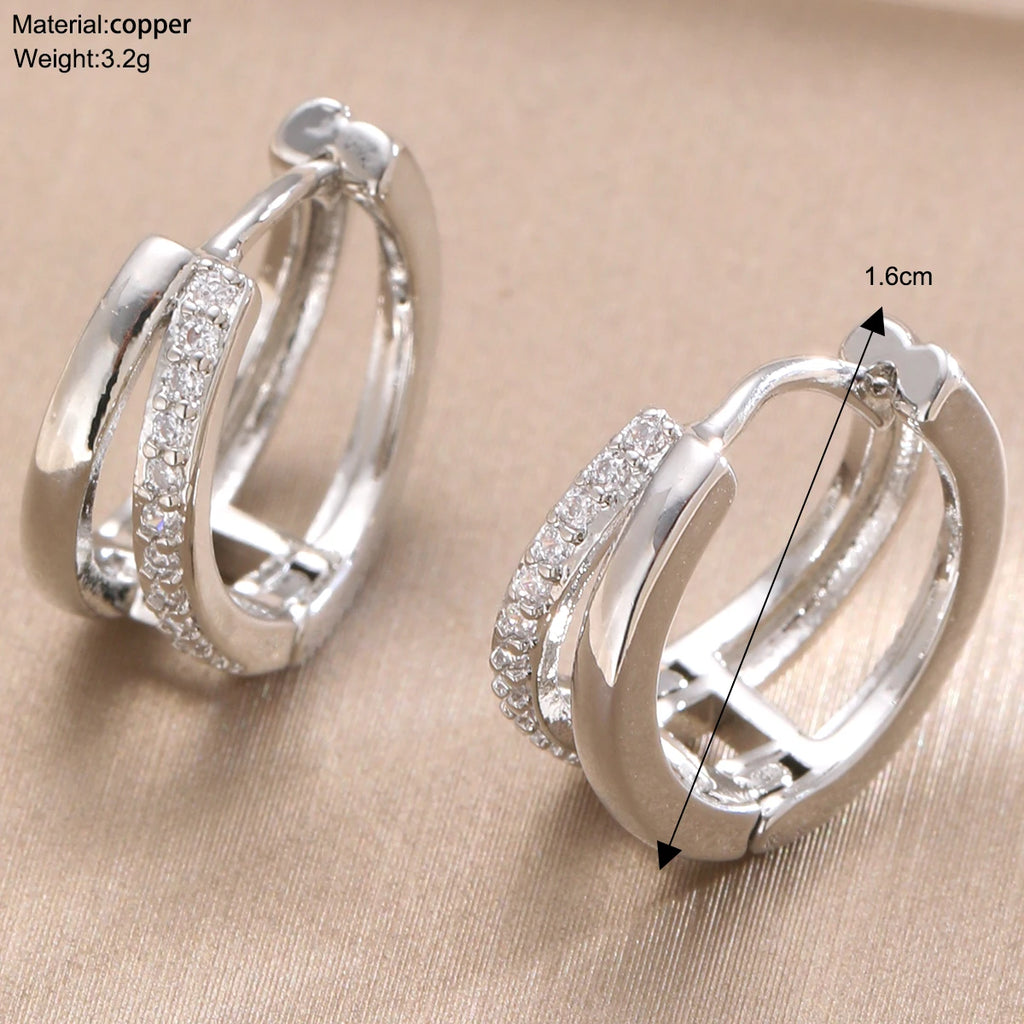 Double Gold Huggie Hoop Earrings – Stacked Rhinestone Hoops
